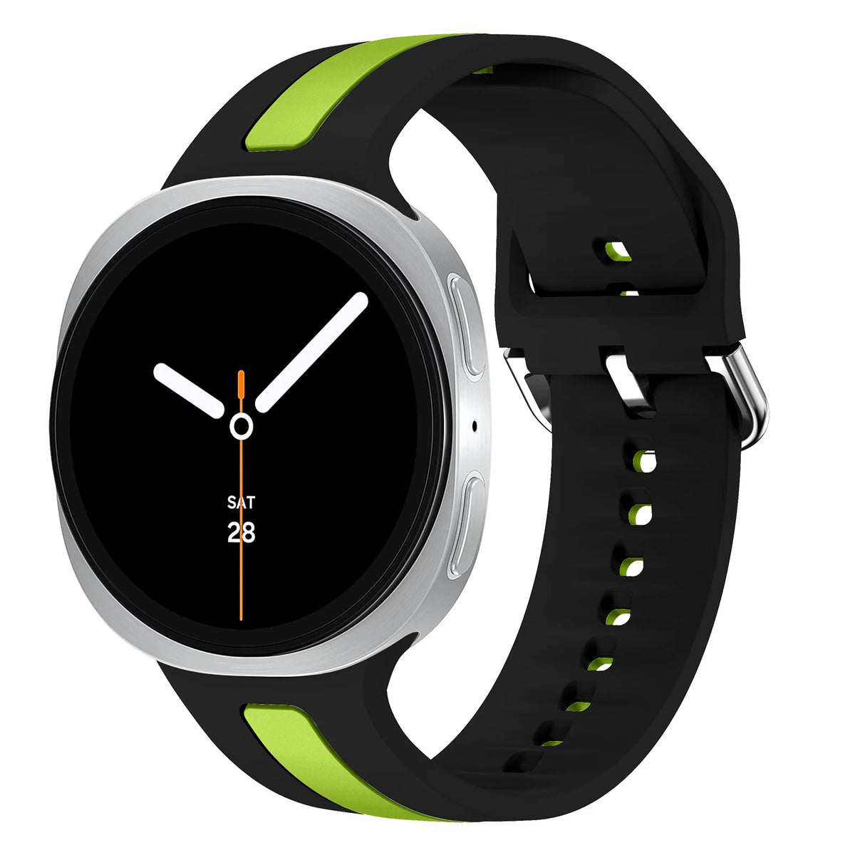 Samsung Galaxy Silicone Two-Tone Sport Watch Band - Watch8/Watch8 Classic/Watch9 in black green with stainless steel buckle