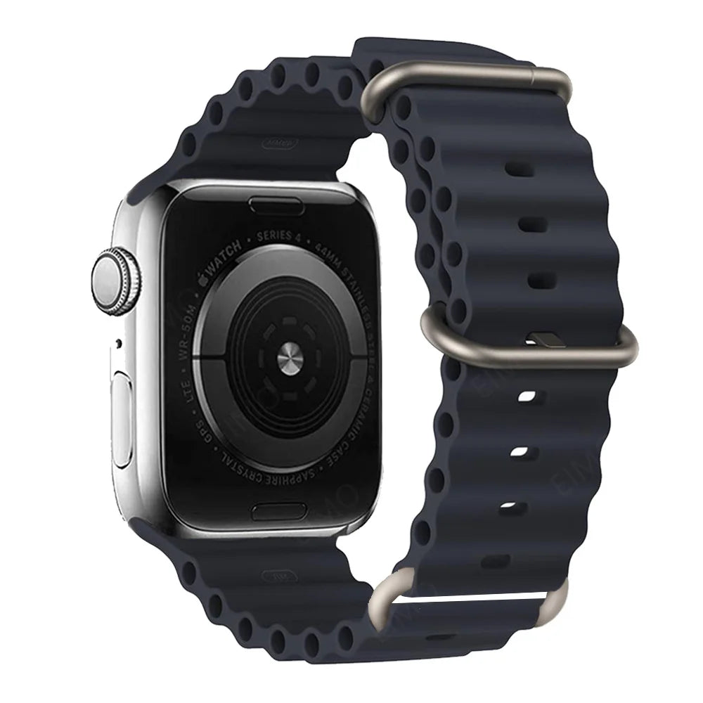 Ribbed Silicone Apple Watch Band with Adjustable Metal Loop in Midnight Blue