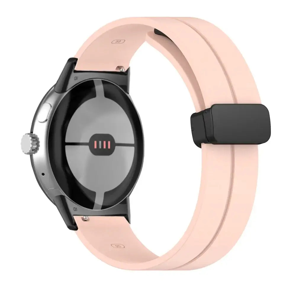 Magnetic Folding Clasp Silicone Google Pixel Watch Band in Blush Pink / Black
