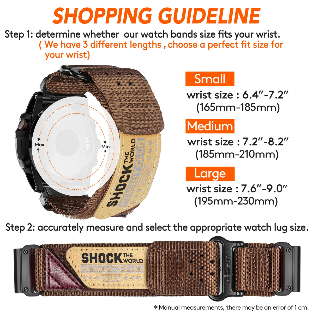 Garmin 26mm Nylon Band with Graphic Patch wrist sizing guide