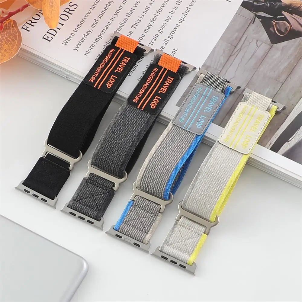 Trail-style straps displayed in multiple colors for Apple Watch