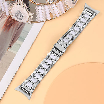 Silver / White Google Pixel Watch 5, 4 and 3 41mm Resin Inlay Link Bracelet Band