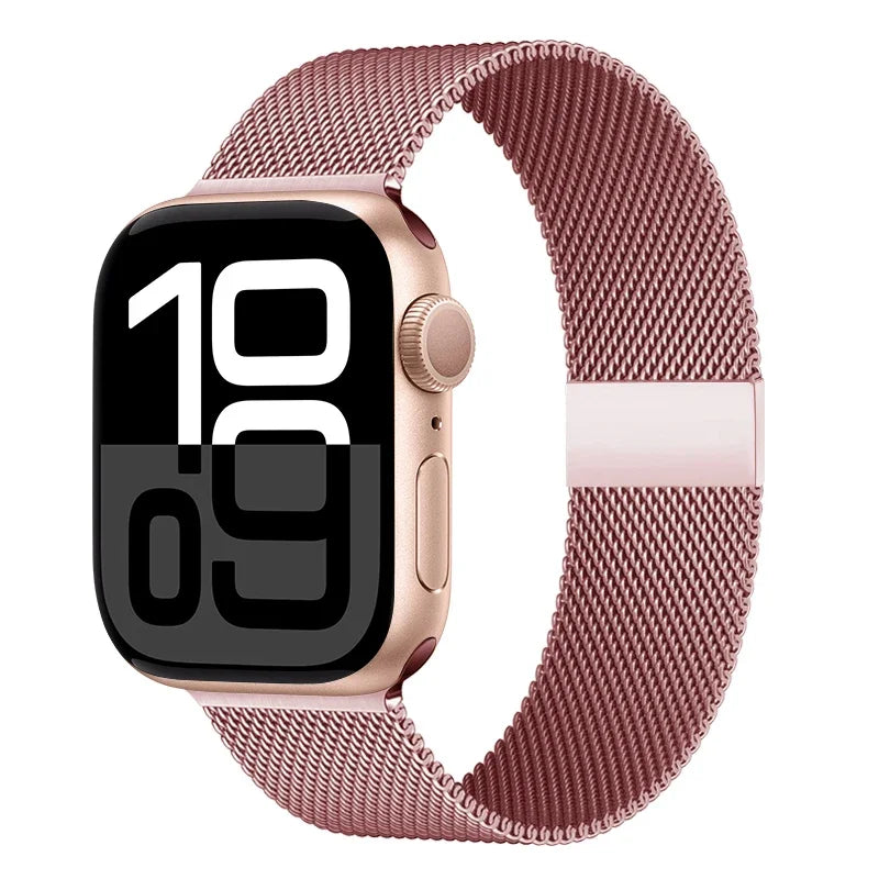 Colorful Milanese Mesh Apple Watch Band in Rose Pink