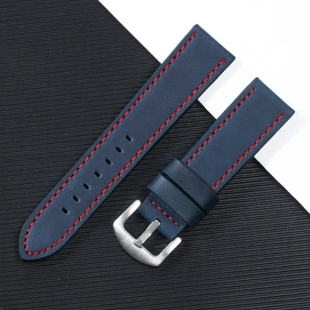 Navy leather strap with red stitching for compatible Huawei watches