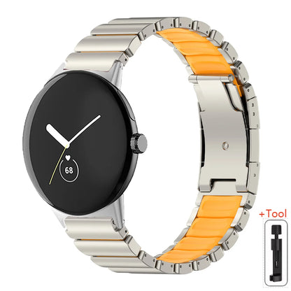 Titanium / Orange Google Pixel Watch 5, 4 and 3 45mm Titanium and Silicone Link Band