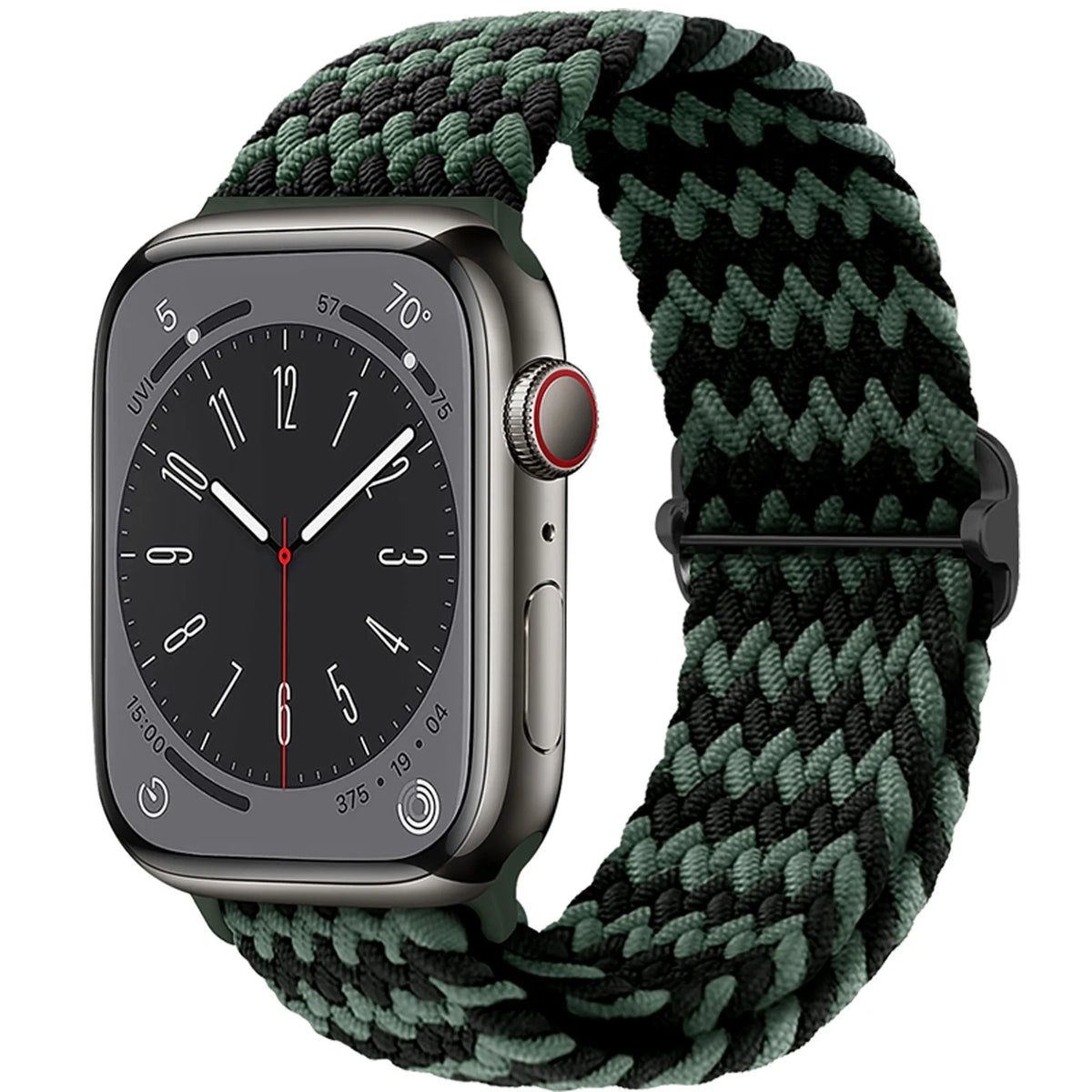 Stretch Braided Nylon Apple Watch Loop with Slider in Black / Green Stripe