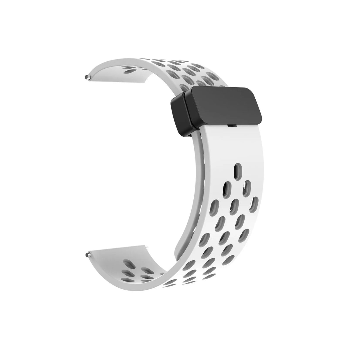 OnePlus Smartwatch Bands Silicone Magnetic Loop Strap Replacement in white with black clasp and perforated design.