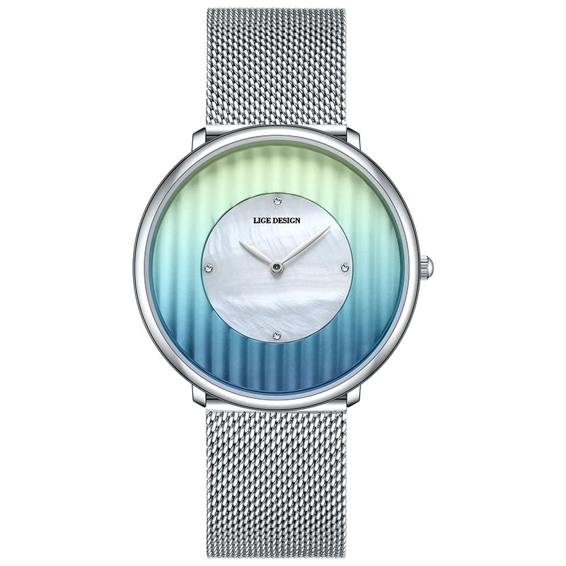 Women's Gradient Dial Mesh Quartz Watch — Green / Blue — BandsCo Straps