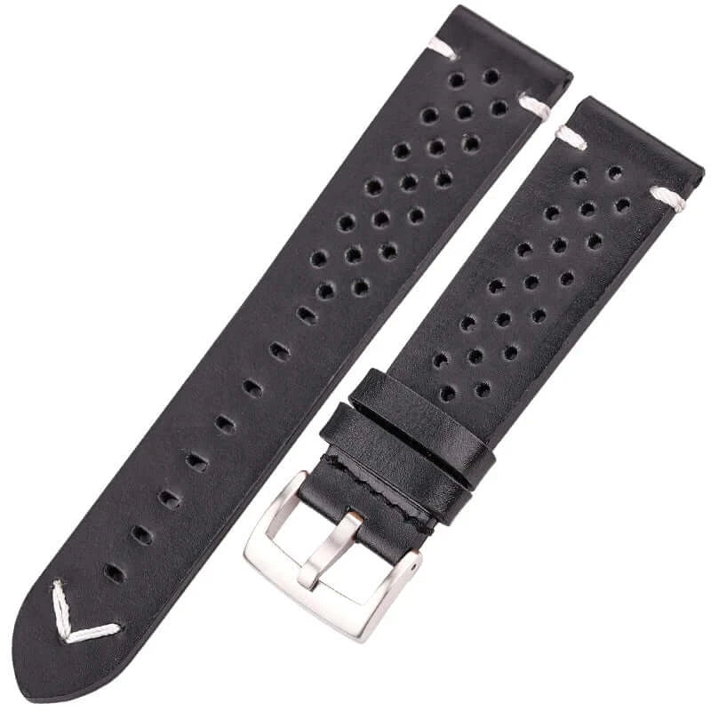 Samsung Galaxy Watch Rally Leather Band in Black / Silver Buckle