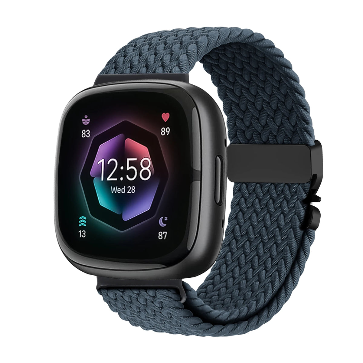 Slate Blue Fitbit Versa 4, Versa 3, Sense 2 and Sense Braided Band, Parachute Clip