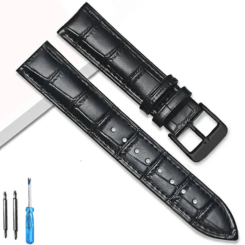 Samsung Galaxy Watch Crocodile-Pattern Buckle Leather Band in Black / Black Buckle