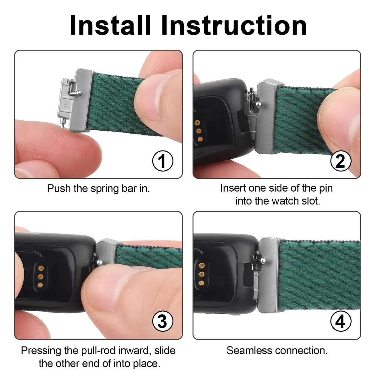 Fitbit Inspire Adjustable Nylon Loop Band - Connector attachment diagram