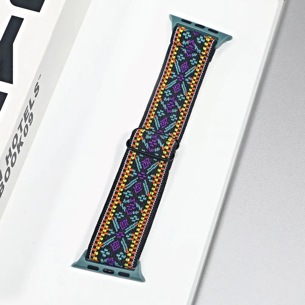Stretch Nylon Apple Watch Loop - Solid & Patterned in Purple Geometric