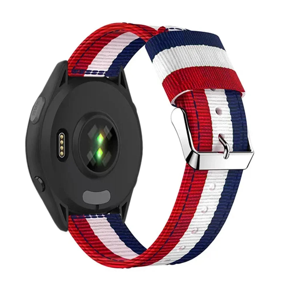 Red / White / Blue Garmin 20/22mm Quick Release Striped Canvas Nylon Band