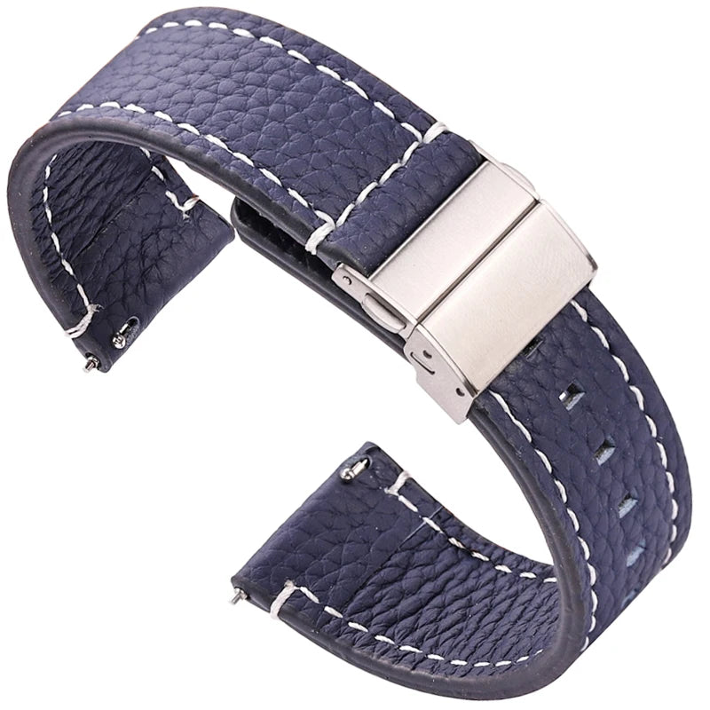 Polar Pebbled Leather Watch Band with Folding Clasp — Navy Blue