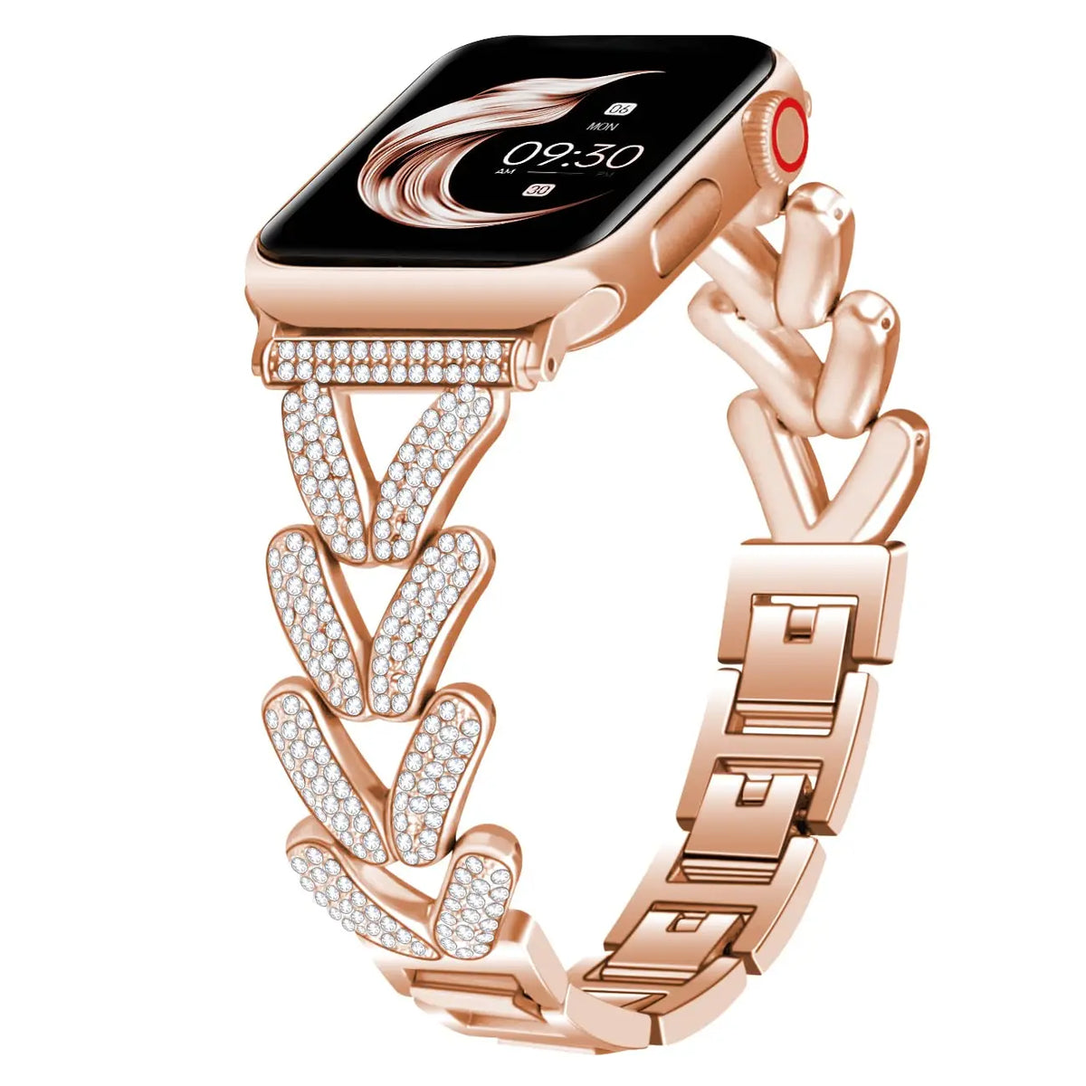 Rhinestone Leaf-Link Apple Watch Bracelet Band in Rose Gold