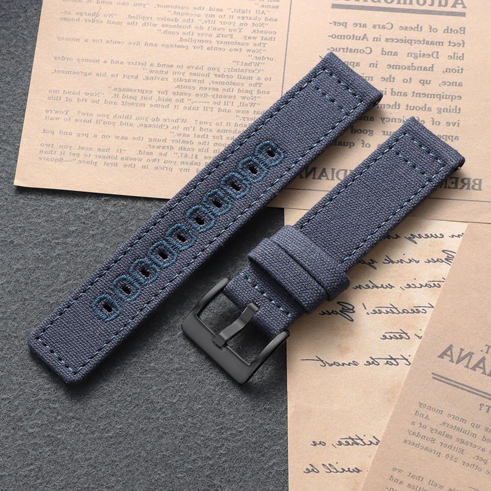 Garmin Stitched Canvas Nylon Band in Navy Blue with Black Buckle