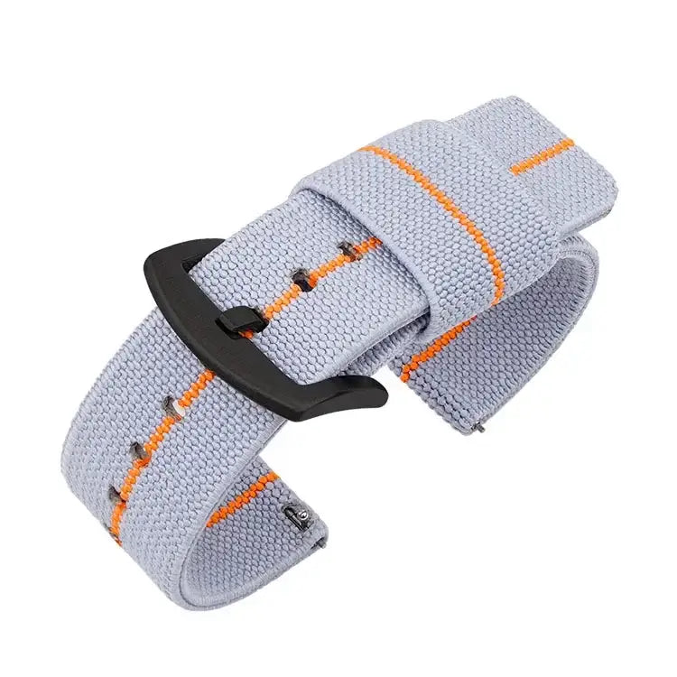 Samsung Galaxy Watch Solid & Striped Woven Strap in Gray / Orange Stripe / Black Buckle