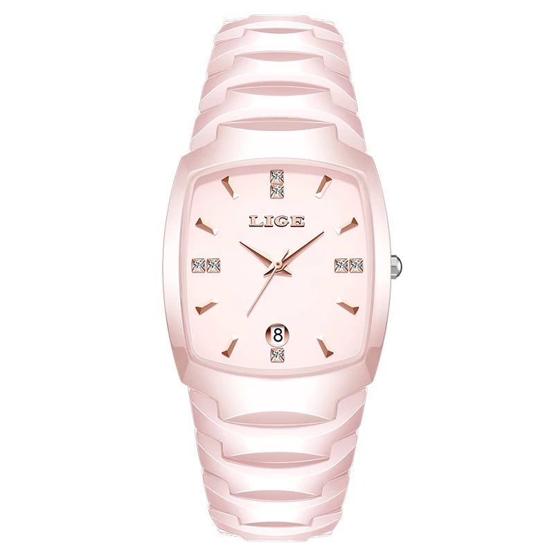 Women's Tonneau Crystal Marker Bracelet Watch — Pink — BandsCo Straps
