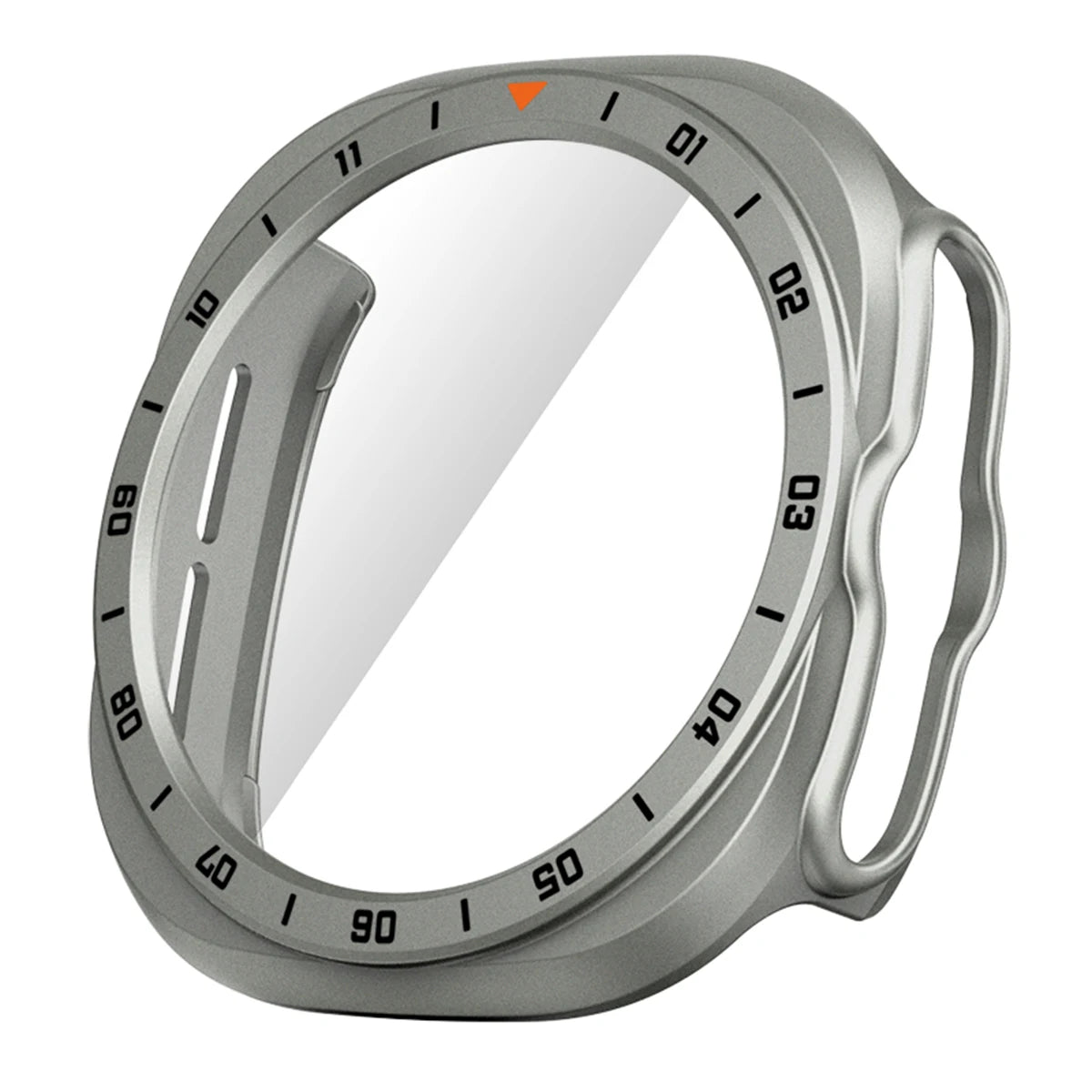 Samsung Galaxy PC Hollow Watch Band - Ultra/Ultra2 Glass Case in silver, featuring precise cutouts for buttons and screen.