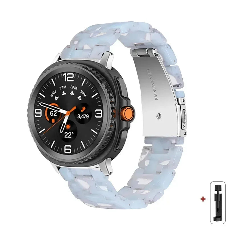 Samsung Galaxy Resin Link Watch Band - Tortoise Women Watch8/Watch8 Classic/Watch9 Ultra/Ultra2 on smartwatch