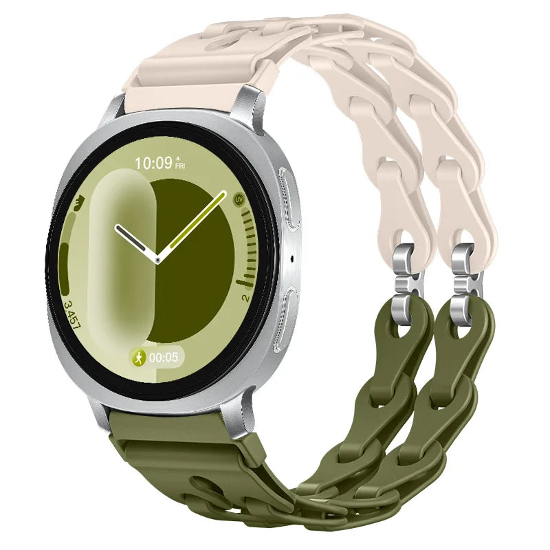 Samsung Galaxy Silicone Chain Watch Band – Watch8/Watch8 Classic/Watch9/Ultra/Ultra2 Multi in Starlight Green color.