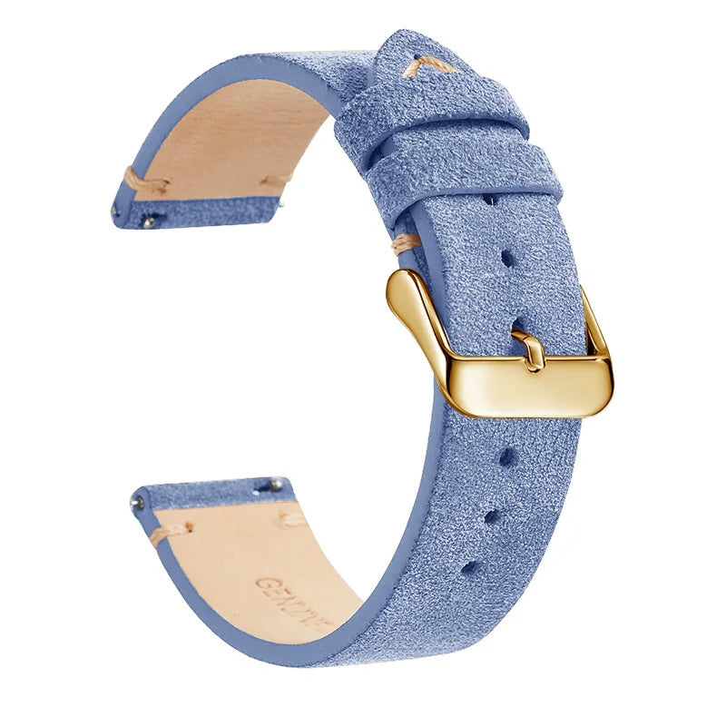 Polar Suede Leather Band with Buckle Color Options — Denim Blue / Gold Buckle