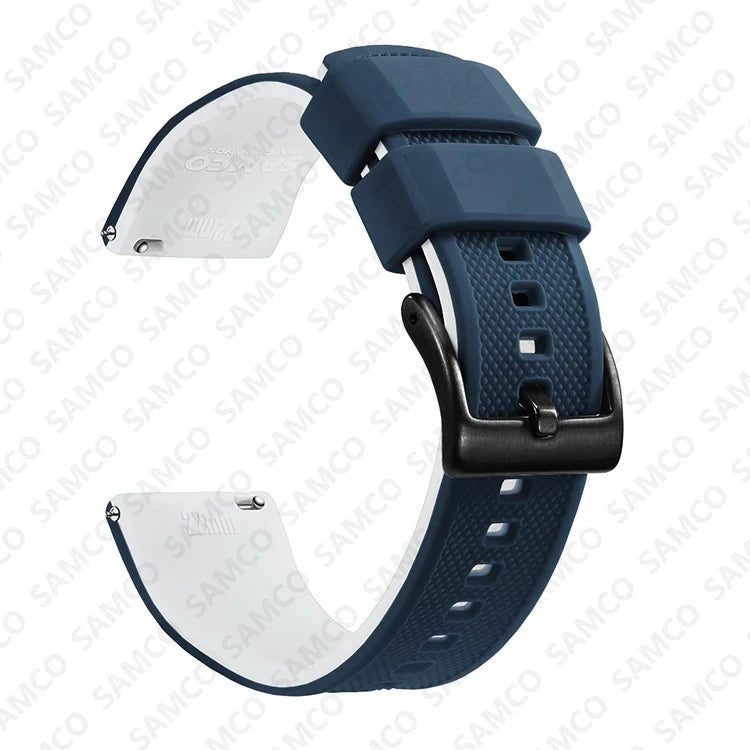 OnePlus Watch Band Quick Release Silicone Strap Sweat Resistant Black close-up view showing the buckle and strap design.