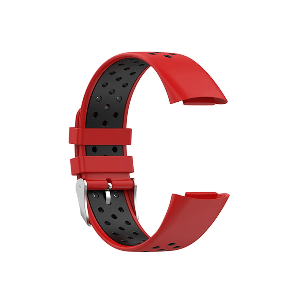 Fitbit Charge 5/6 Perforated Silicone Buckle Band - Red / Black