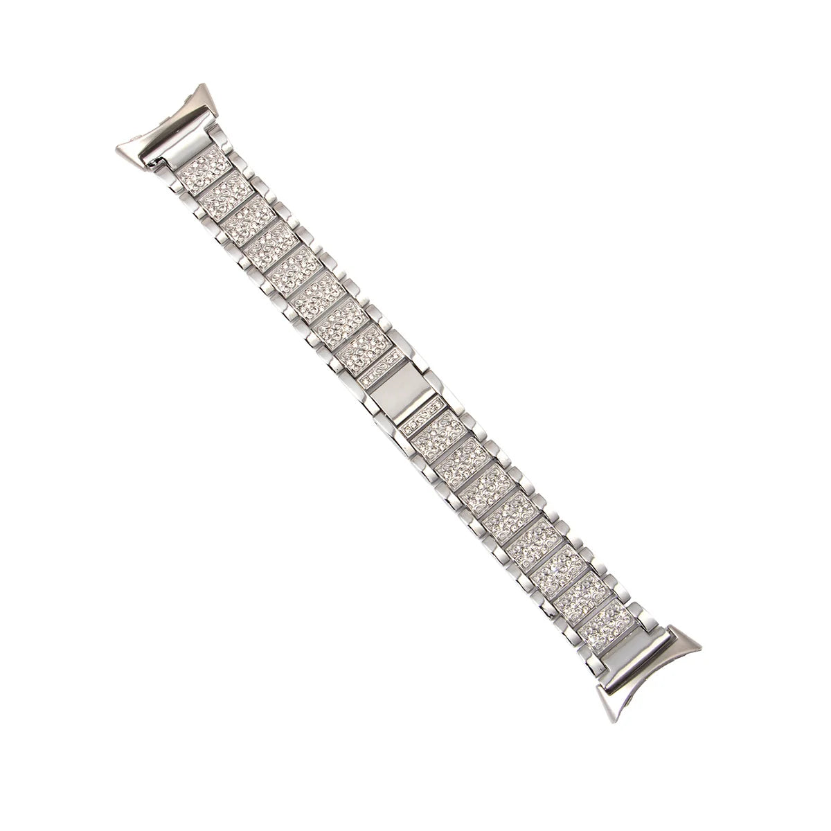 Silver Google Pixel Watch 5, 4 and 3 Rhinestone Stainless Steel Link Band