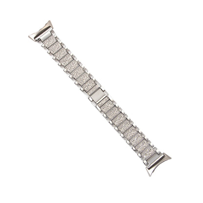 Silver Google Pixel Watch 5, 4 and 3 Rhinestone Stainless Steel Link Band