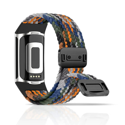 Multicolor Camo Fitbit Charge 5 and 6 Braided Nylon Band with Magnetic Clasp