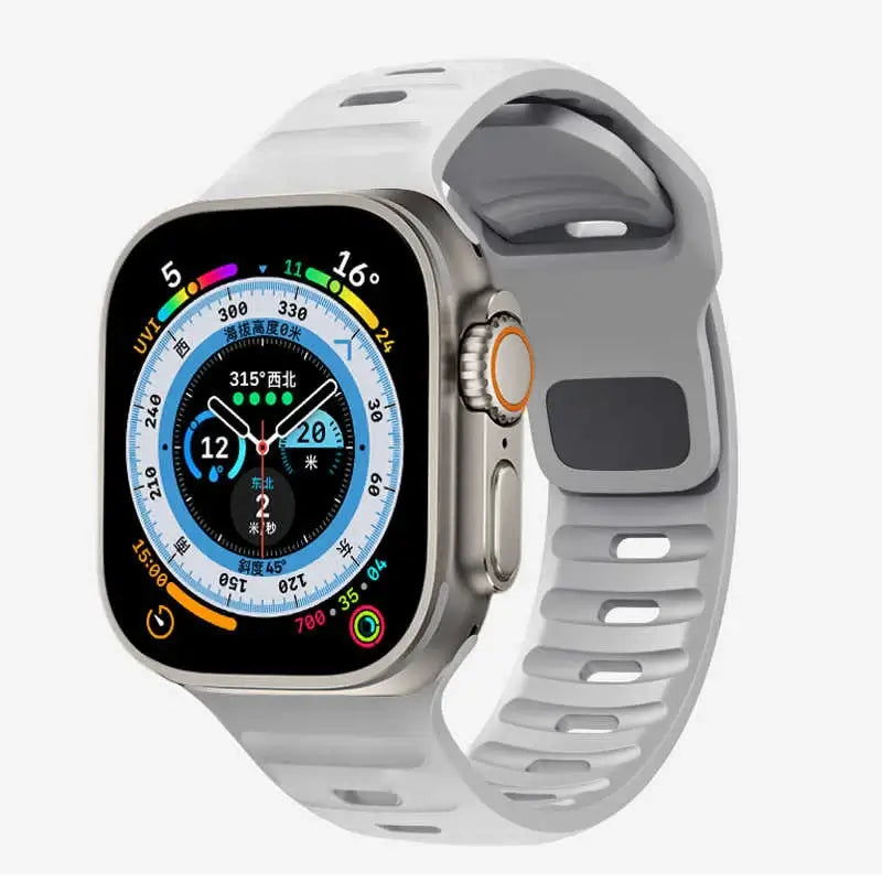 Light Gray slotted silicone Apple Watch sport band