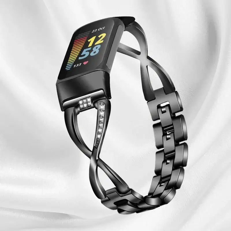 Fitbit Charge 5 & 6 Infinity-Style Steel Bracelet in Black