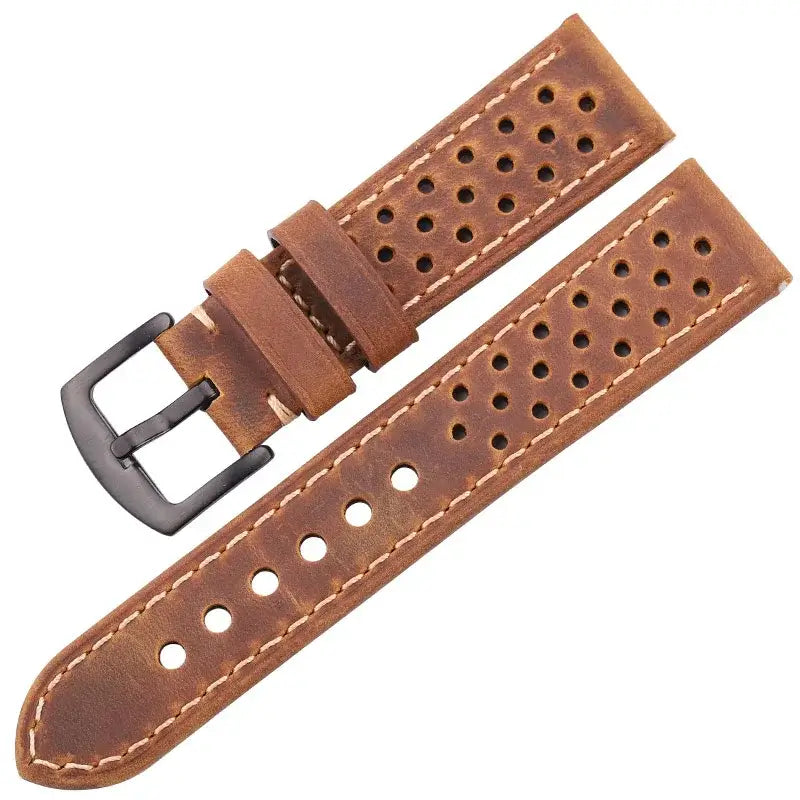 TicWatch Perforated Leather Rally Band - Brown / Black Buckle
