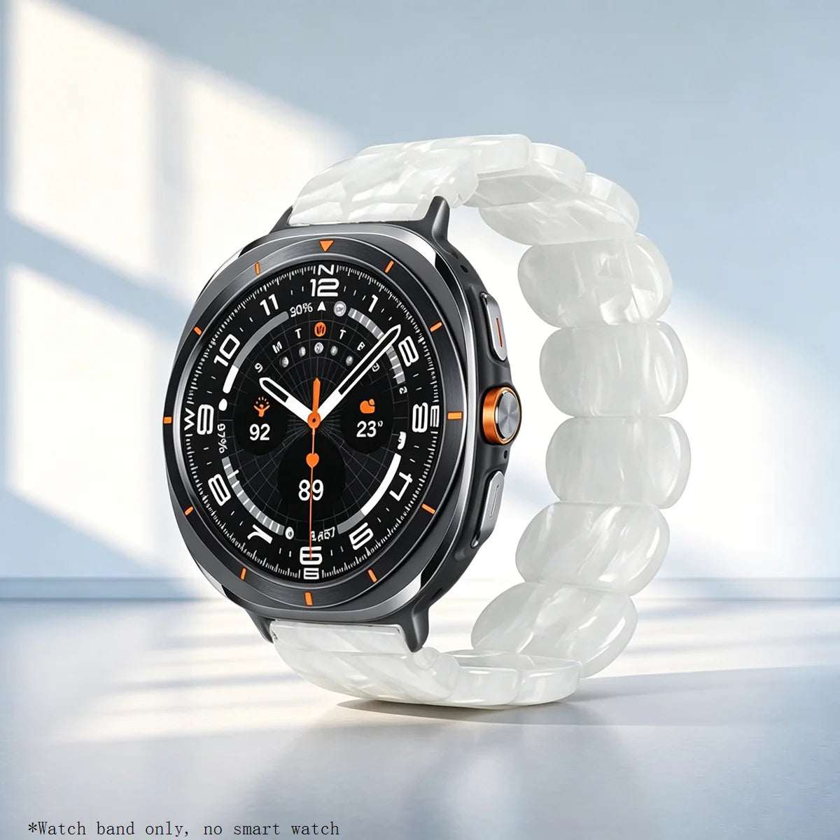 Samsung Galaxy Resin Link Watch Band – Metal Connector Watch8/Watch8 Classic/Watch9 in Pearl White with metal connector design