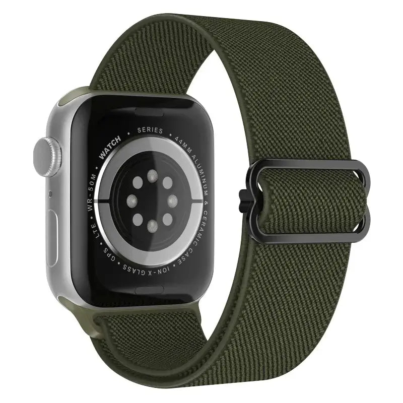 Olive Green adjustable stretch nylon Apple Watch band