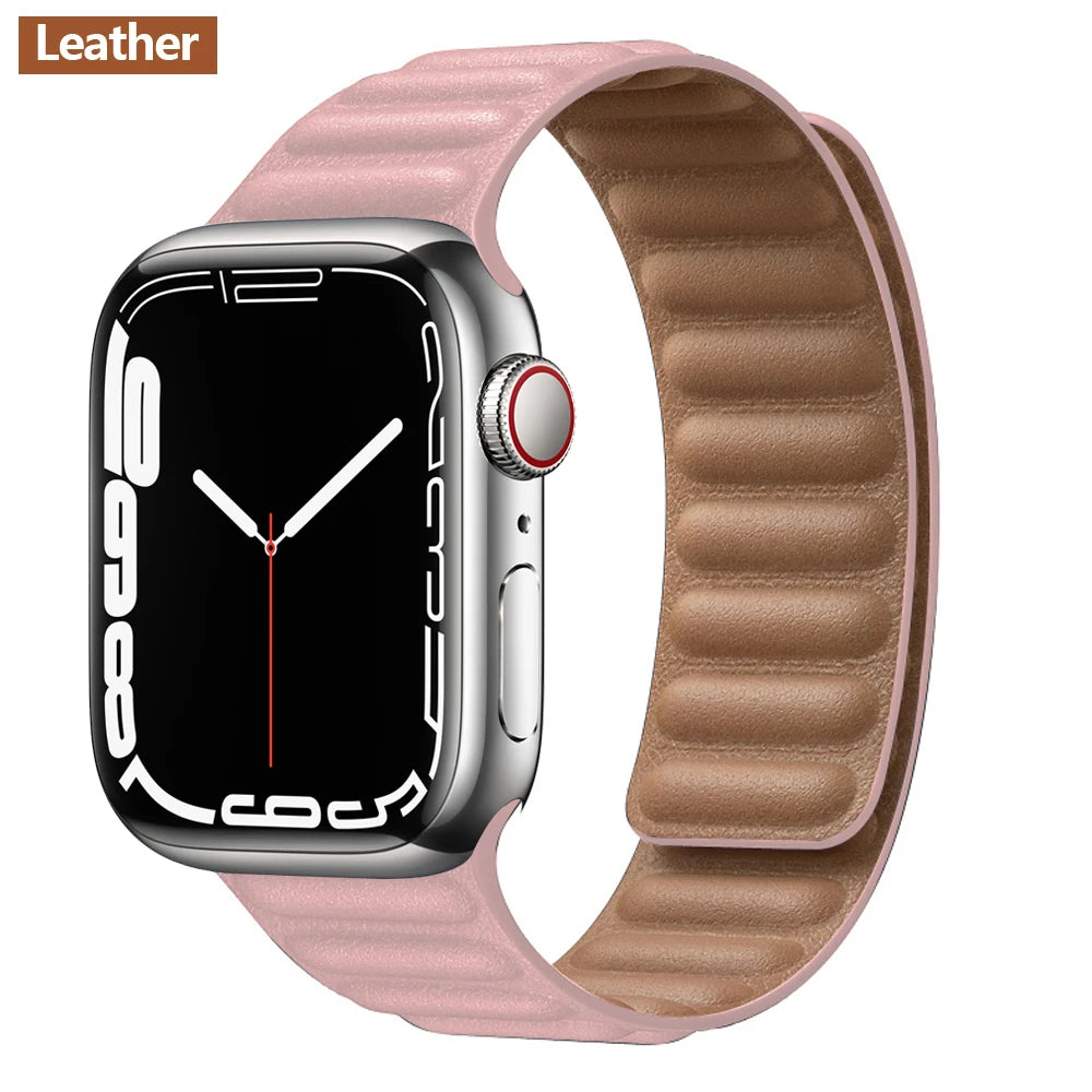 Magnetic Apple Watch Link Band - Leather & Silicone in Leather / Soft Pink