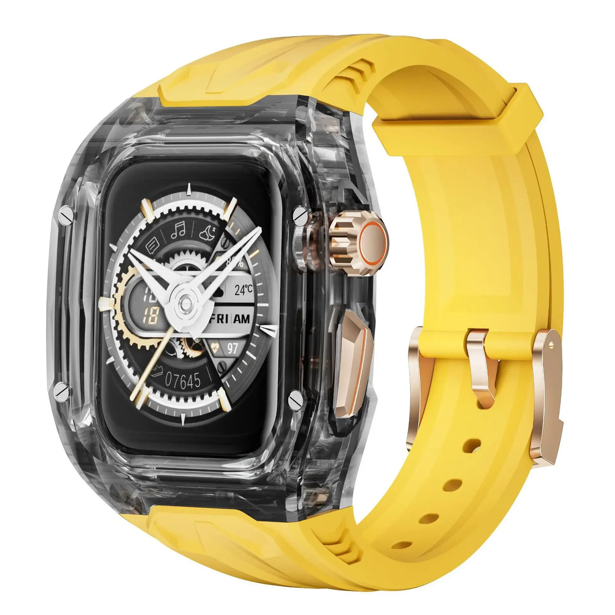 Rubber Apple Watch Band with Transparent Case in Smoke / Yellow