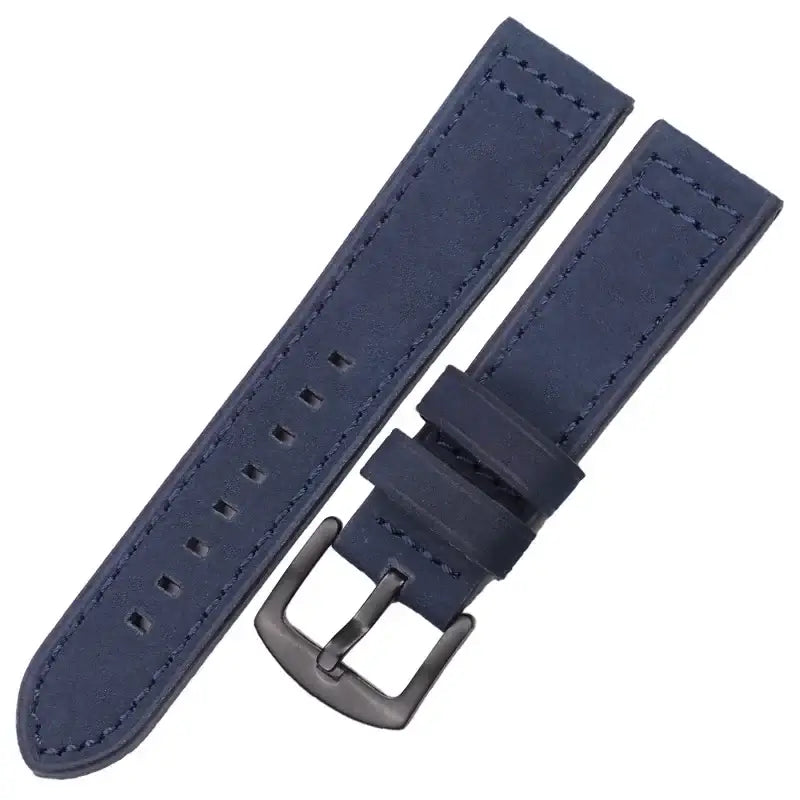 Suunto Leather Band with Square Adjustment Holes – Navy Blue / Black Buckle