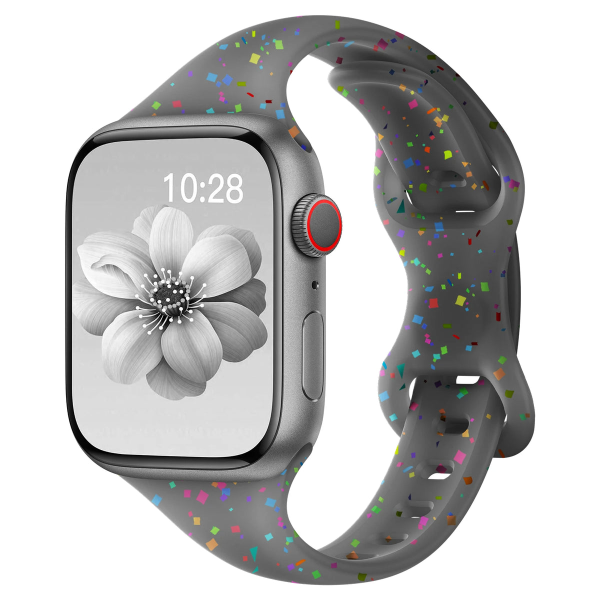 Confetti Speckle Slim Silicone Apple Watch Band in Translucent Smoke