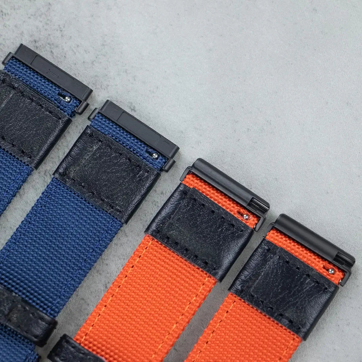 Fitbit Versa & Sense Nylon Band with Leather Details - Blue and orange strap stitching details