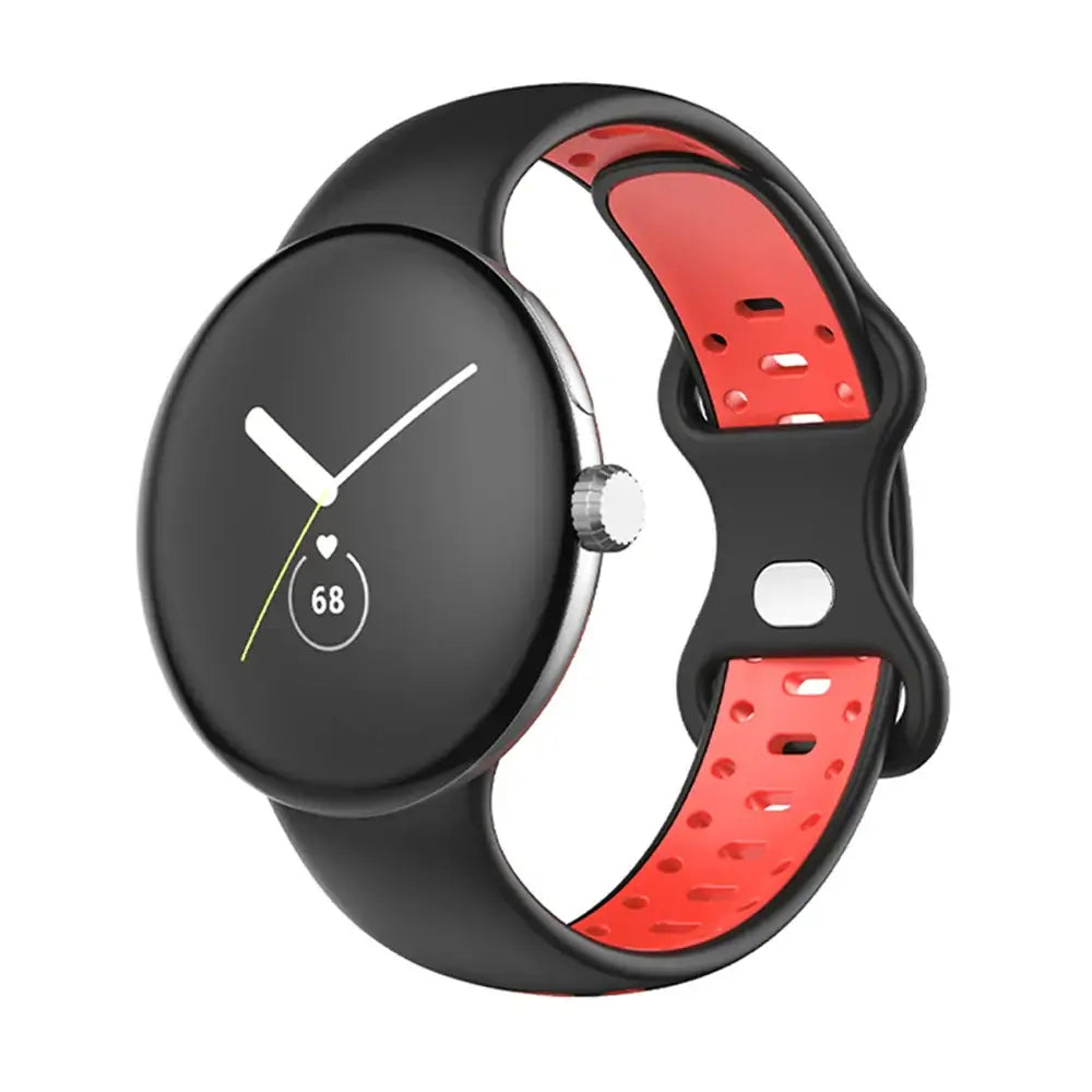 Two-Tone Perforated Silicone Google Pixel Watch Band in Black / Red