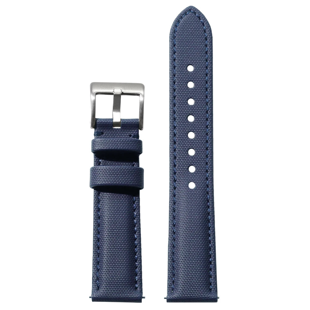 Polar Canvas and Leather Watch Band with Pin Buckle — Navy Blue