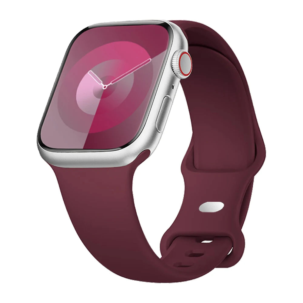 Smooth Silicone Apple Watch Sport Band with Pin Closure in Burgundy