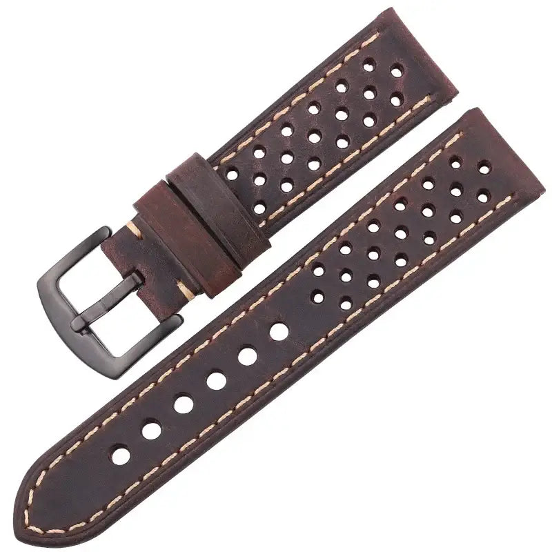 Perforated Leather Rally Band in Dark Brown / Black Buckle for compatible Huawei watches