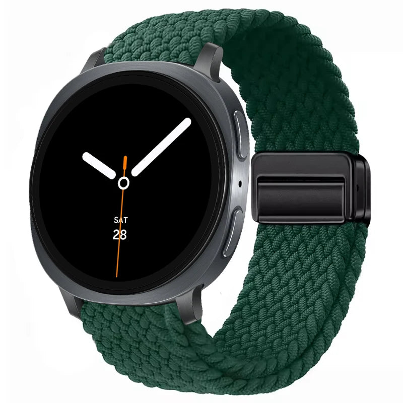 Braided Nylon Clasp Band in Dark Green / Black Clasp for Samsung Galaxy Watch8, Watch8 Classic and Watch9