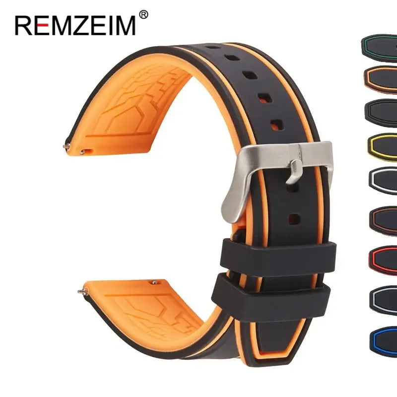 Two-Tone Silicone Band with Edge Stripes in Black / Orange for compatible Huawei watches