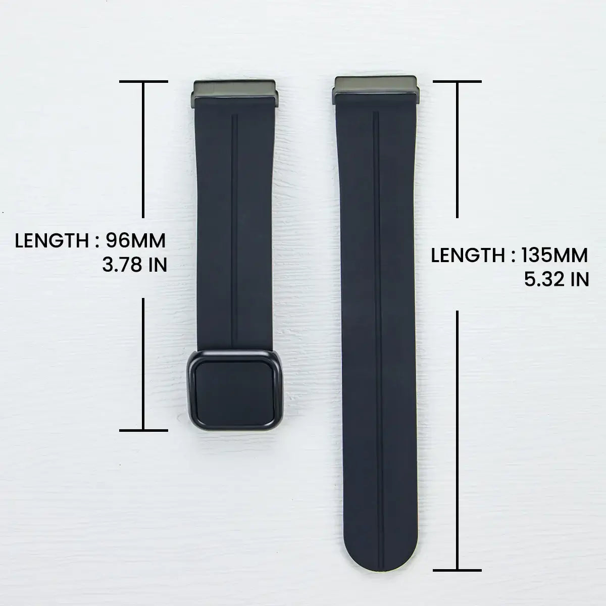Fitbit Versa & Sense Square-Clasp Magnetic Silicone Band - Black strap dimensions