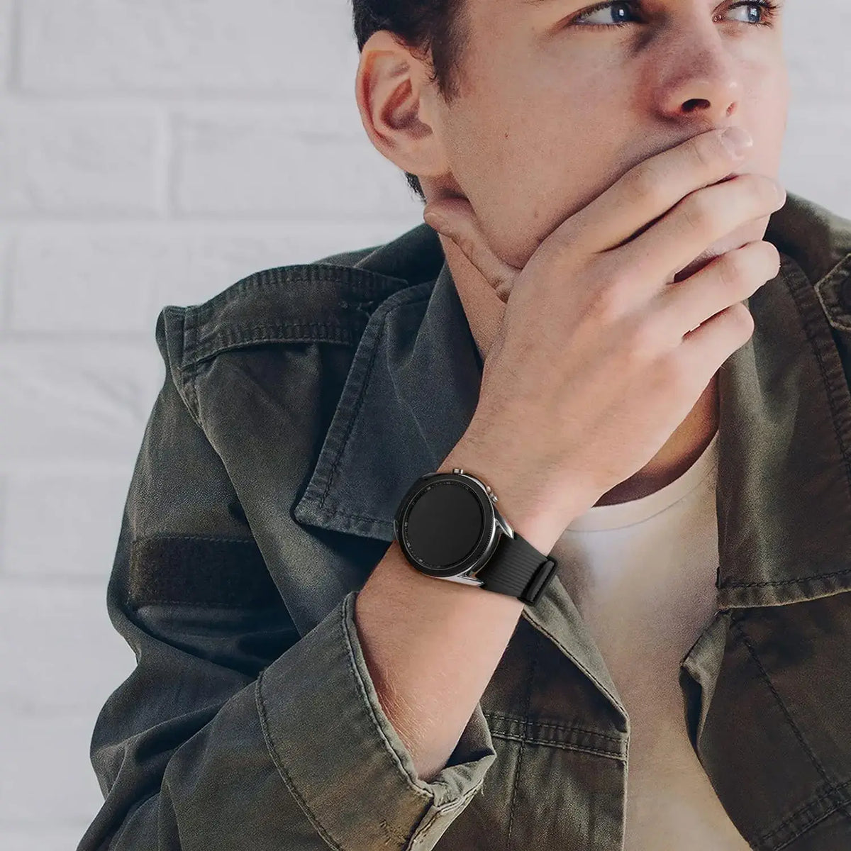 Black silicone strap worn with casual clothing — BandsCo Straps